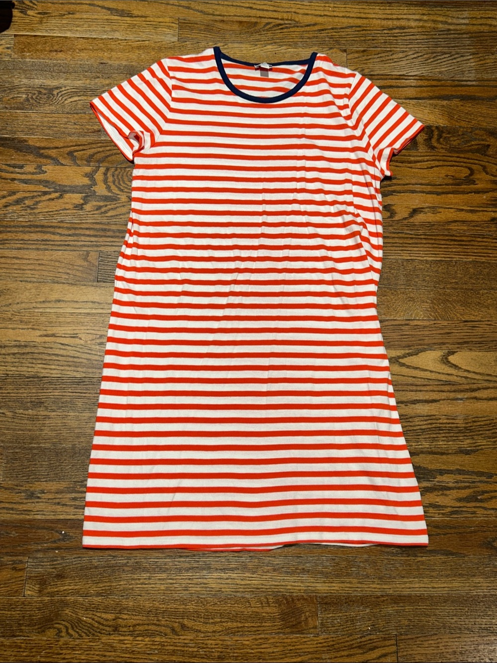 J. Crew Red/orange and White Striped Tee with Navy Trim